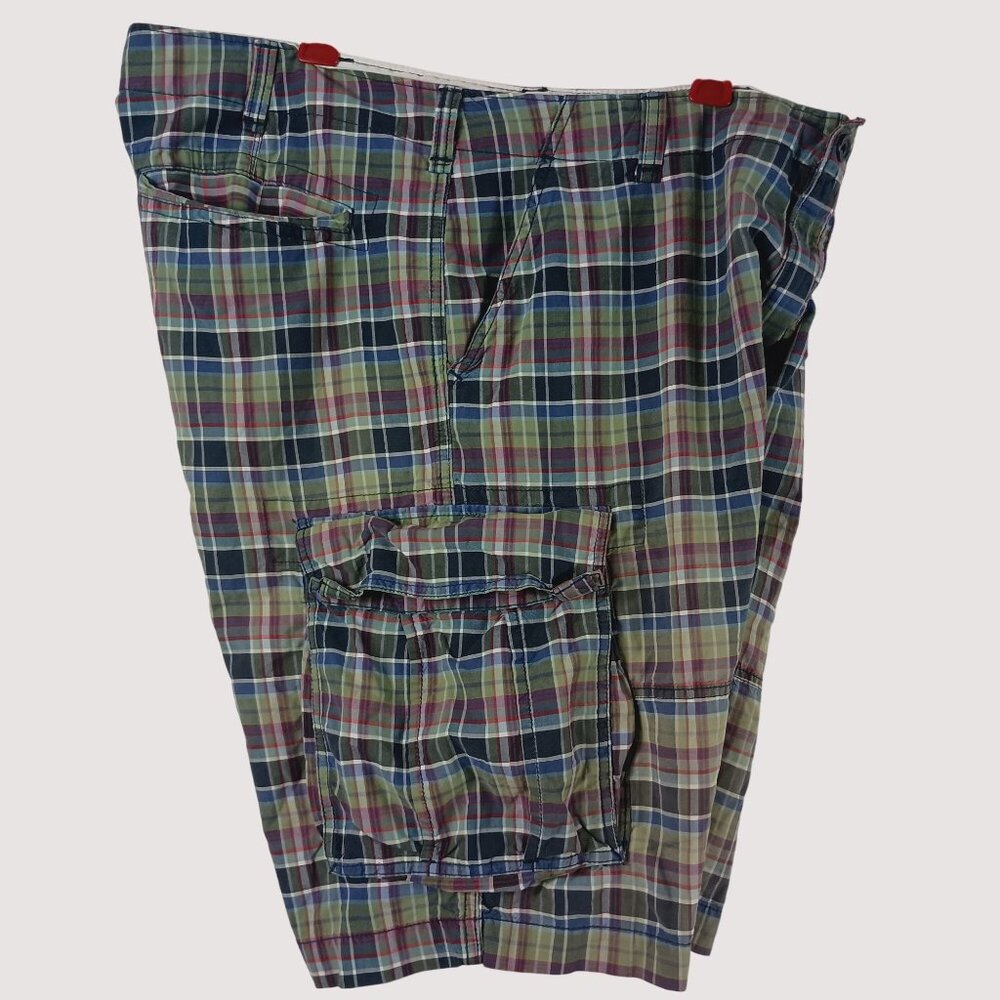 Nautica Jeans Co Madras Plaid Cargo Shorts Mens 42 Preppy 90s Dadcore Coastal